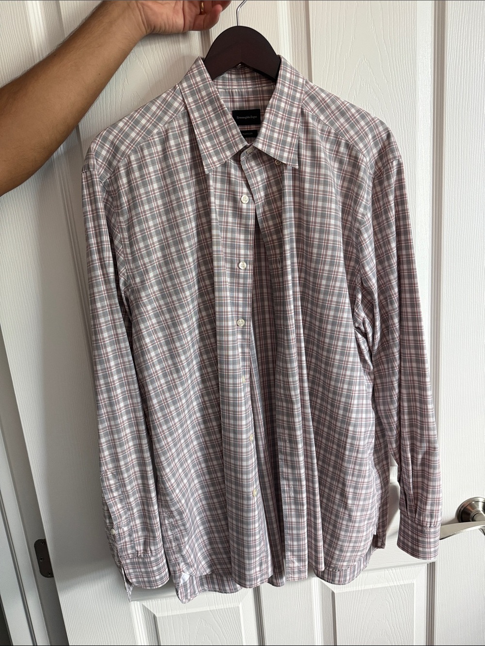 Ermenegildo Zegna Plaid Dress Shirt in Brown and Gray